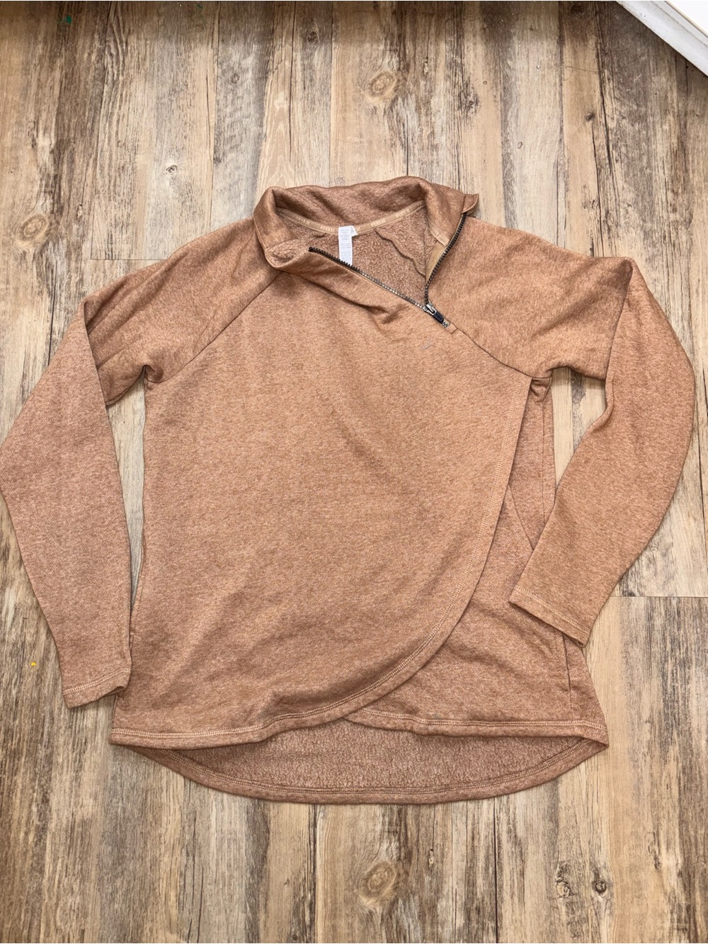 RBX Women Asymmetrical Zip Pullover Tan Brown Athleisure Sweatshirt Medium